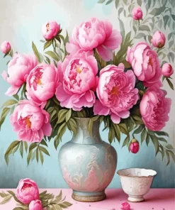 Pink Peonies Bouquet Vase Diamond Painting