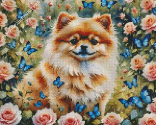 Pomeranian And Butterflies Diamond Painting