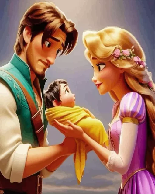 Rapunzel And Flynn And Their Baby Diamond Painting