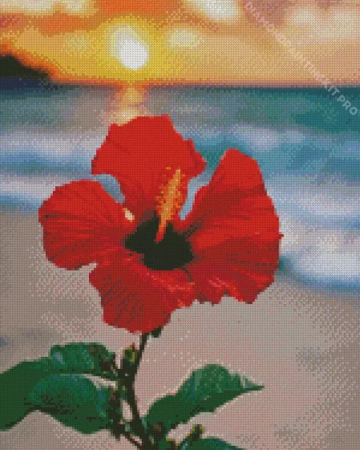 Red Flower On The Beach Diamond Painting