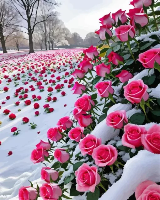 Roses In Snow Diamond Painting