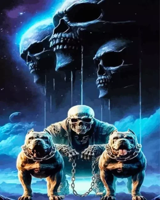 Skeleton And Dogs Diamond Painting