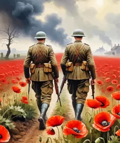 Soldiers In Poppy Field Diamond Painting