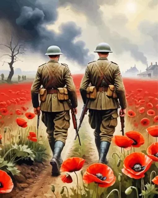 Soldiers In Poppy Field Diamond Painting