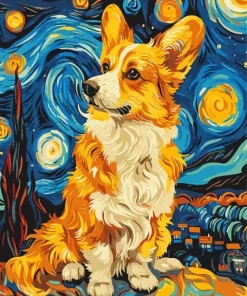 Starry Night Corgi Diamond Painting