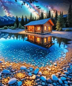 Starry Night Log Cabin Diamond Painting