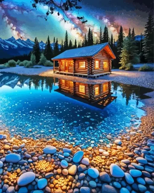 Starry Night Log Cabin Diamond Painting
