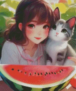 Watermelon Cat Diamond Painting