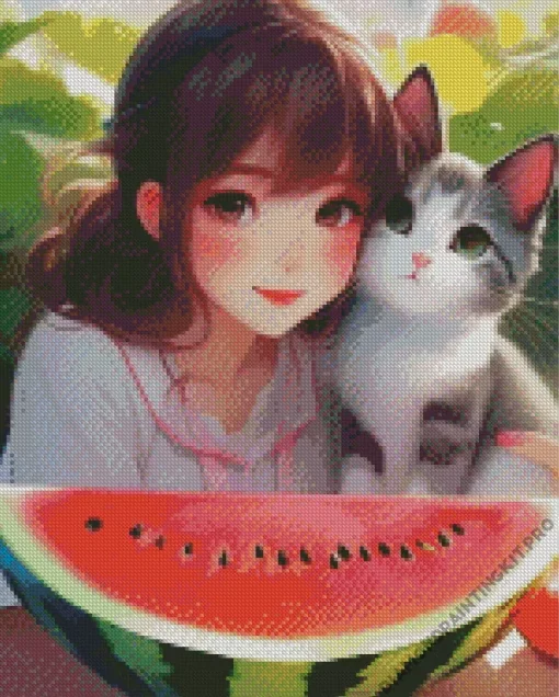 Watermelon Cat Diamond Painting