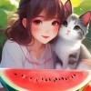 Watermelon Cat Diamond Painting