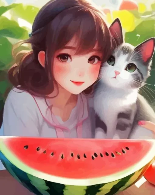 Watermelon Cat Diamond Painting
