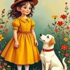 White Dog With Girl Diamond Painting