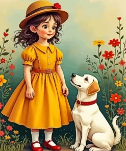 White Dog With Girl Diamond Painting
