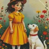 White Dog With Girl Diamond Painting