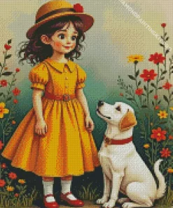 White Dog With Girl Diamond Painting