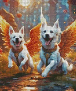 White Dogs Angel Diamond Painting