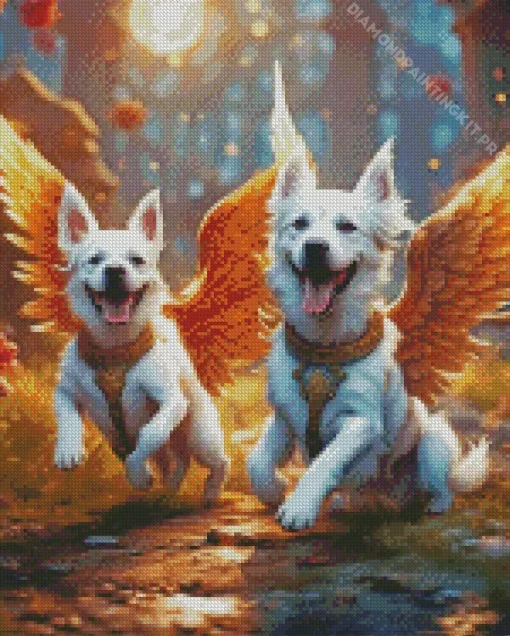 White Dogs Angel Diamond Painting
