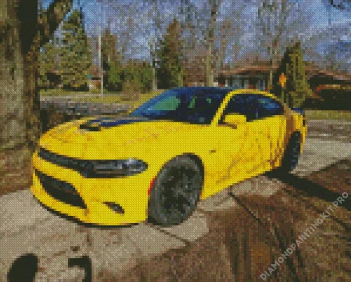 Yellow Dodge Charger Daytona Diamond Painting