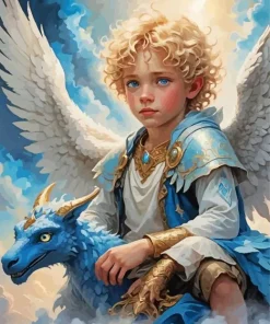 Angel Boy And Blue Dragon Diamond Painting