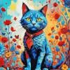 Blue Cat And Flowers Diamond Painting