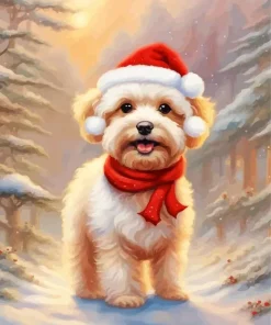 Christmas Maltipoo Dog Diamond Painting