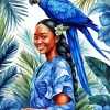 Girl And Blue Parrot Diamond Painting