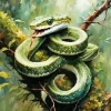 Green Snake On Branch Diamond Painting