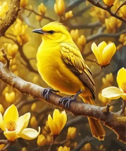 Yellow Bird On Branch Diamond Painting