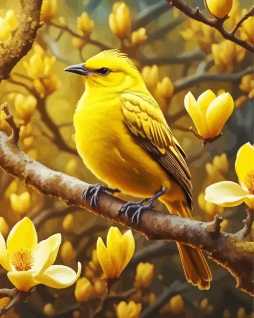 Yellow Bird On Branch Diamond Painting