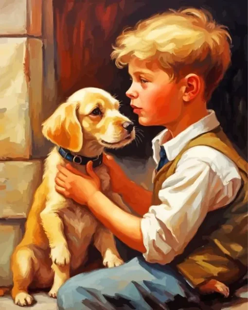 Young Boy And His Dog Diamond Painting