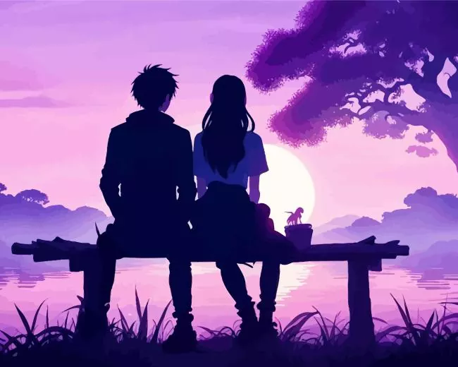 anime boy and girl silhouette Diamond By Numbers Anime Boy And Girl Silhouette Diamond Painting