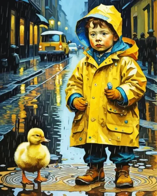 Boy And Duck Diamond Painting