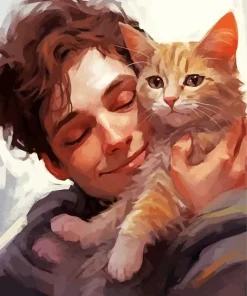 Boy Hugging Cat Diamond Painting