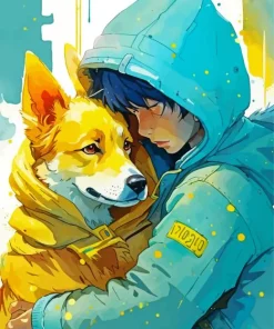 Boy Hugging Dog Art Diamond Painting