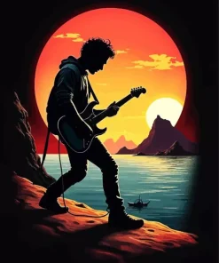 Boy With Guitar Silhouette Diamond Painting