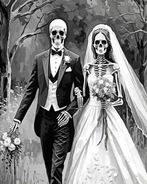 Bride And Groom Skulls Diamond Painting