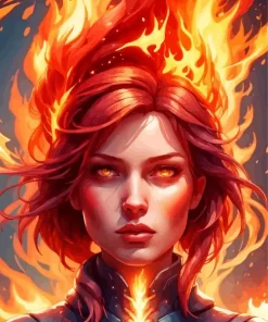 Fire And Girl Diamond Painting
