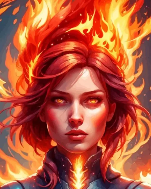 Fire And Girl Diamond Painting
