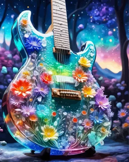 Floral Guitar Art Diamond Painting