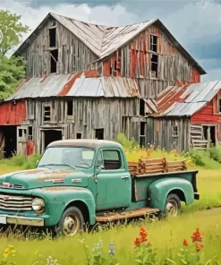 Green Truck Barn Diamond Painting