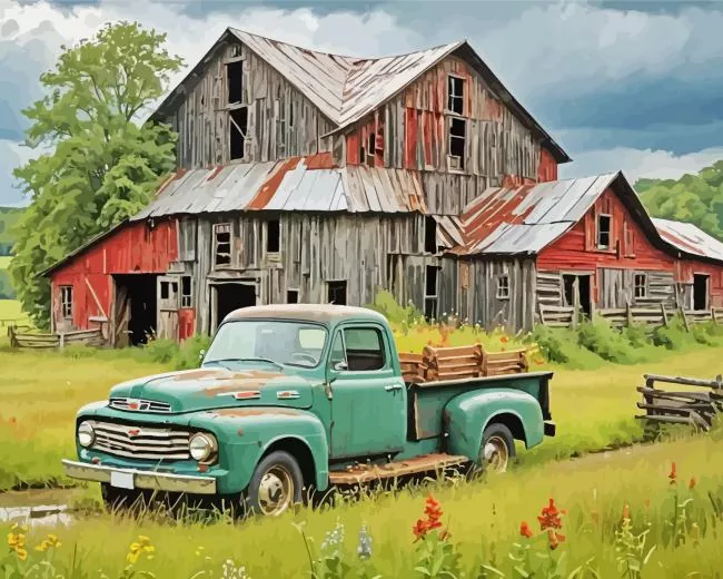 green truck barn Diamond Dotz Green Truck Barn Diamond Painting