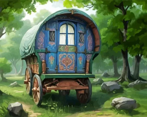 Gypsy Wagon In Forest Diamond Painting