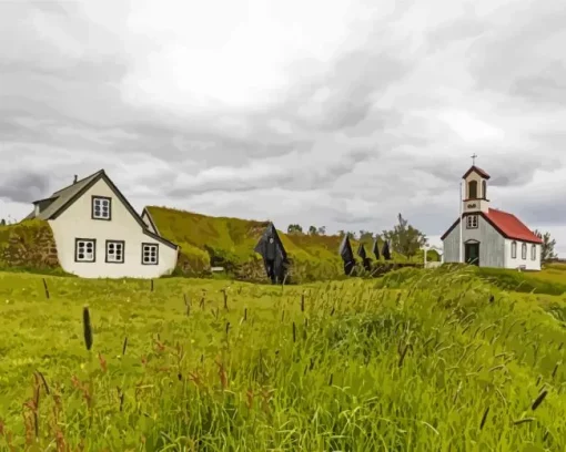 Iceland Farmhouses Diamond Painting