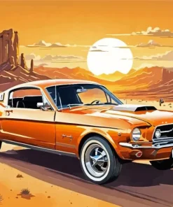 Orange Mustang Car Diamond Painting