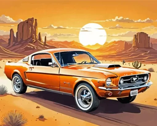 Orange Mustang Car Diamond Painting