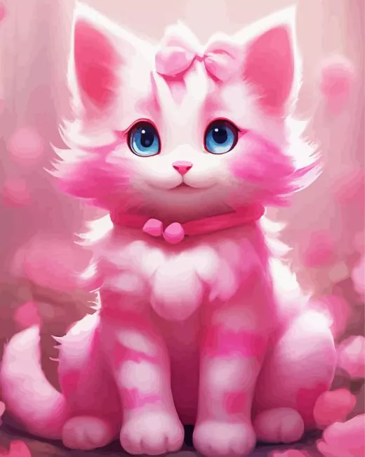 Adorable pink cat Diamond By Numbers Adorable Pink Cat Diamond Painting