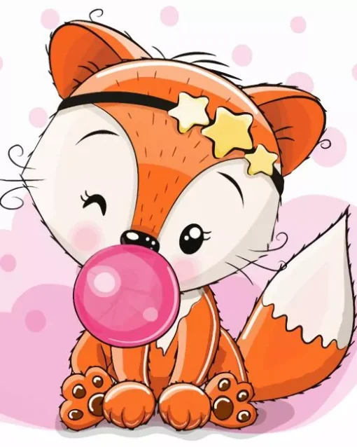 Cartoon Fox Bubble Gum Diamond Painting