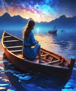Girl Sitting In A Brown Boat Diamond Painting
