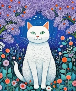 Folk Art Flower And Cat Diamond Painting