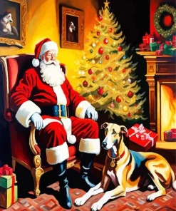 Brown Greyhound And Santa Diamond Painting
